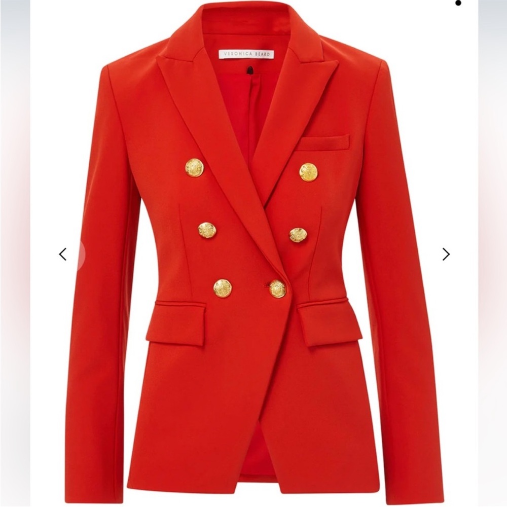 Veronica Beard Miller Dickey Jacket Blazer Flame Red with Gold Buttons
